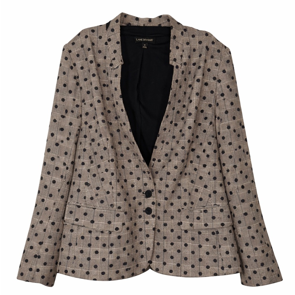 Lane Bryant Polka Dot Plaid Blazer Size 20 Plus Size Brown Black Jacket